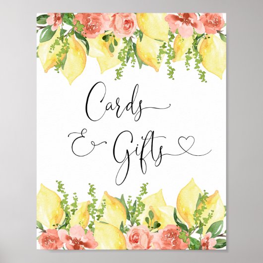 Zeichen für moderne Zitronen- und Blumenkarten Poster (Vorne)