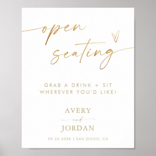 Zeichen für offene Sitze | Gold Foil Effect Weddin Poster (Vorne)
