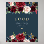 Zeichen für rustikales Burgund & Navy Blue Floral Poster (Vorne)