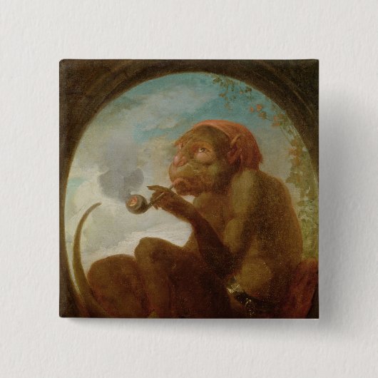 Zeichen mit einem Affen, der ein Rohr raucht Button (Vorderseite)