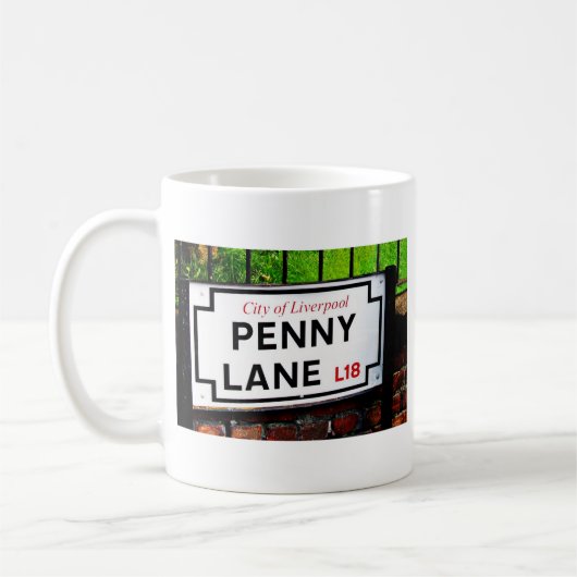 Zeichen Pennyweg Liverpools England Kaffeetasse (Links)