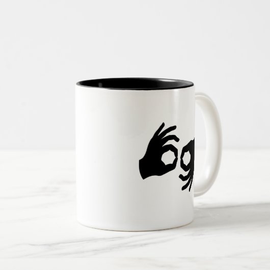 Zeichen-Sprachpiktogramm-Tasse Zweifarbige Tasse (VorderseiteRechts)