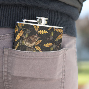 Zeichen und Eicheln auf schwarz Flachmann