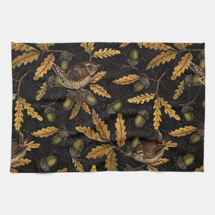 Zeichen und Eicheln auf schwarz Geschirrtuch