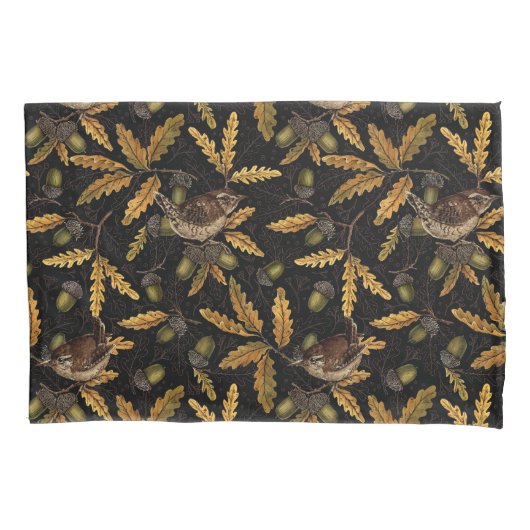 Zeichen und Eicheln auf schwarz Kissenbezug (Vorderseite-Links)