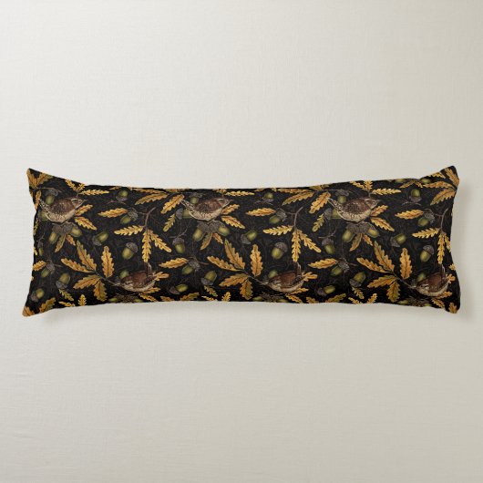 Zeichen und Eicheln auf schwarz Seitenschläferkissen (Vorderseite)