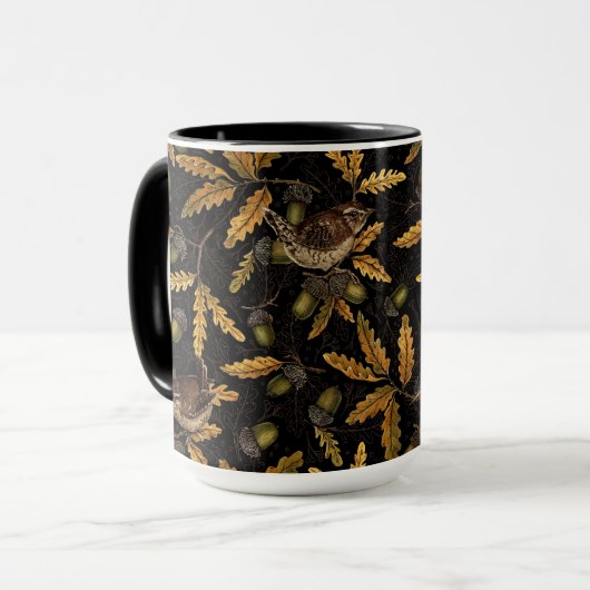 Zeichen und Eicheln auf schwarz Tasse (Vorderseite Links)