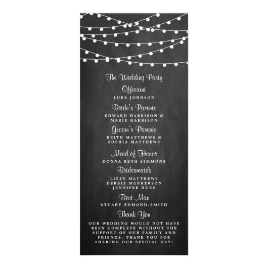 Zeichenfolgen auf Chalkboard-Hochzeitsprogramm Werbekarte (Hinten)