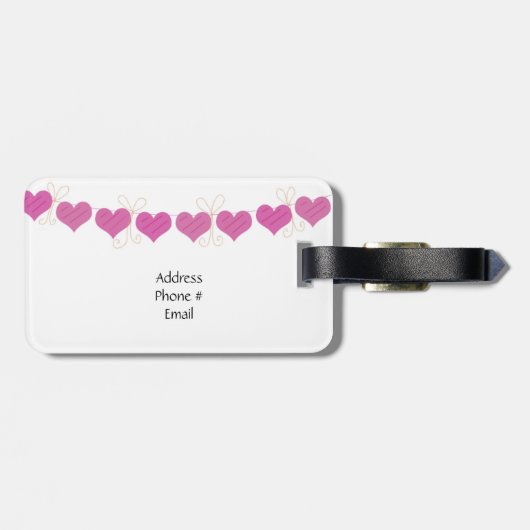 Zeichenkette rosa Herzen Gepäckanhänger (Rückseite horizontal)