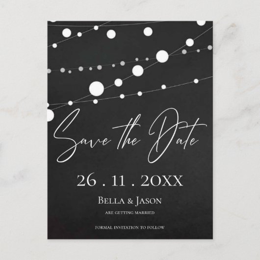 Zeichenketten-Hochzeiten speichern das Datum Ankündigungspostkarte (Vorderseite)