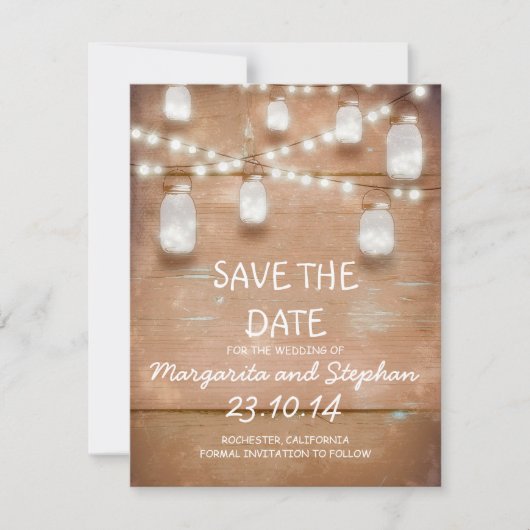 Zeichenketten & Mason-Gläser speichern Datumskarte Save The Date (Vorderseite)