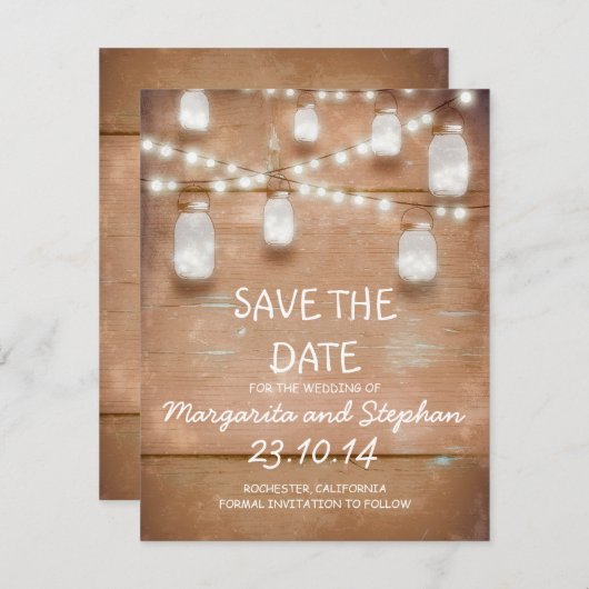 Zeichenketten & Mason-Gläser speichern Datumskarte Save The Date (Vorne/Hinten)