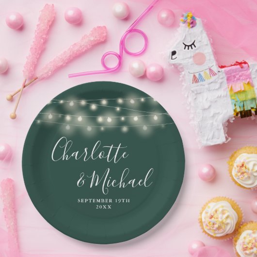 Zeichenketten-Signatur-Skript SmaragdWedding Pappteller (Party)