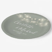 Zeichenketten Signature Script Sage Green Wedding Pappteller (Schrägansicht)