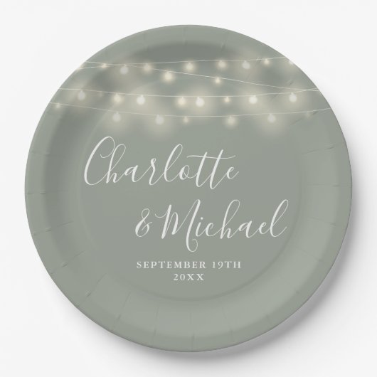 Zeichenketten Signature Script Sage Green Wedding Pappteller (Vorderseite)