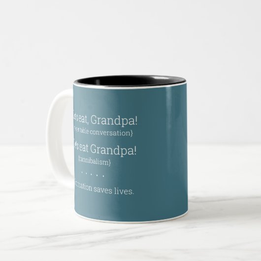 Zeichensetzung Rette Leben - Grammatikregel-Tasse  Zweifarbige Tasse (Vorderseite Links)