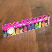 Zeichenstift-Schreibtisch-Namensschild mit Uhr Namensplakette (Seite)