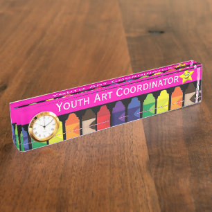 Zeichenstift-Schreibtisch-Namensschild mit Uhr Namensplakette