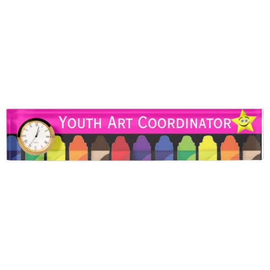 Zeichenstift-Schreibtisch-Namensschild mit Uhr Namensplakette (Vorderseite)