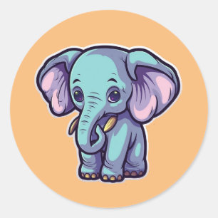 ZEICHENTRICK-ELEFANT RUNDER AUFKLEBER