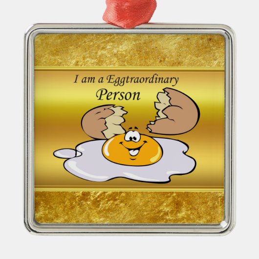 Zeichentrickeier mit großem Lächeln Silbernes Ornament (Vorne)