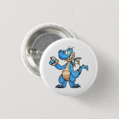 Zeichentrickfigur aus blauem Drachen stehend Button (Vorne & Hinten)