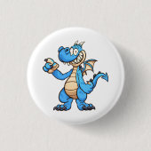 Zeichentrickfigur aus blauem Drachen stehend Button (Vorderseite)