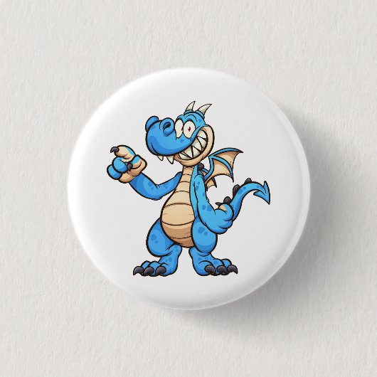 Zeichentrickfigur aus blauem Drachen stehend Button (Vorderseite)