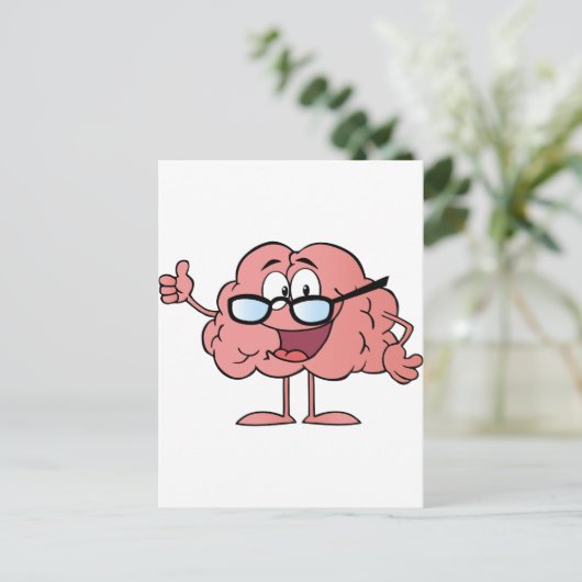 Zeichentrickfigur des Gehirns, der die Daumen hoch Postkarte (Stehend Vorderseite)