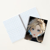 Zeichentrickfigur mit blauen Augen und schwarzem S Notizblock (Innenseite)