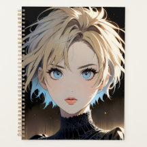 Zeichentrickfigur mit blauen Augen und schwarzem S