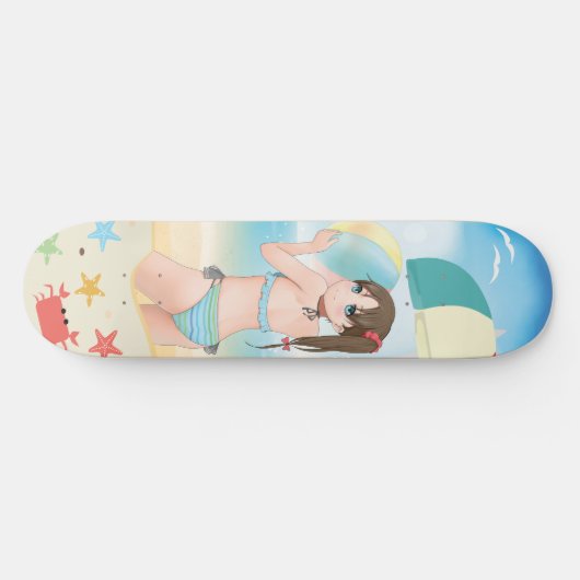Zeichentrickfiguren von Anime am Strand Skateboard (Horizontal)