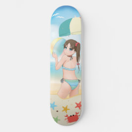 Zeichentrickfiguren von Anime am Strand Skateboard