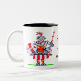 Zeichentrickfilm eines Ritters auf einem Pferd Zweifarbige Tasse
