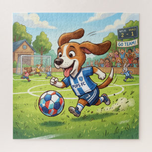 Zeichentrickhund spielt Fußball oder American Foot Puzzle