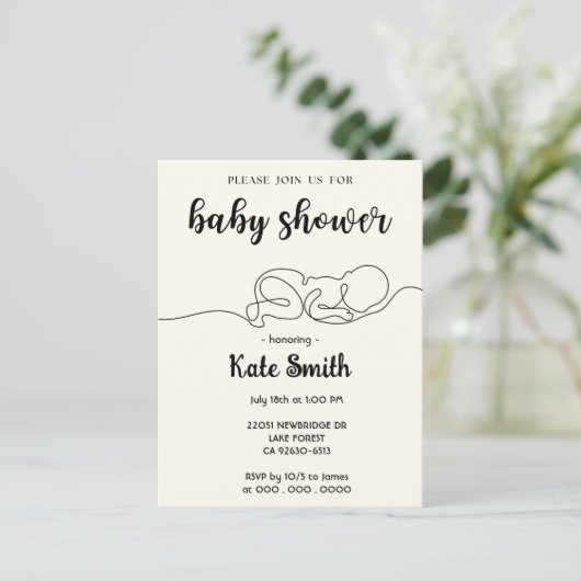 Zeichn Baby Minimalistisch Baby Dusche Postkarte (Stehend Vorderseite)