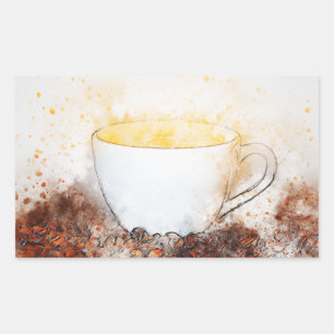 Zeichn der heißen Tasse Kaffee Guten Morgen Sonnen Rechteckiger Aufkleber