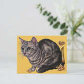 Zeichn der Katze mit Etui auf der Postkarte (Stehend Vorderseite)