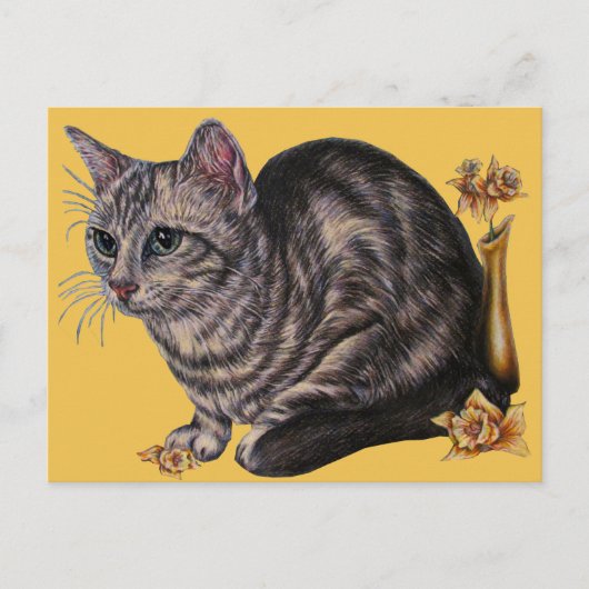 Zeichn der Katze mit Etui auf der Postkarte (Vorderseite)
