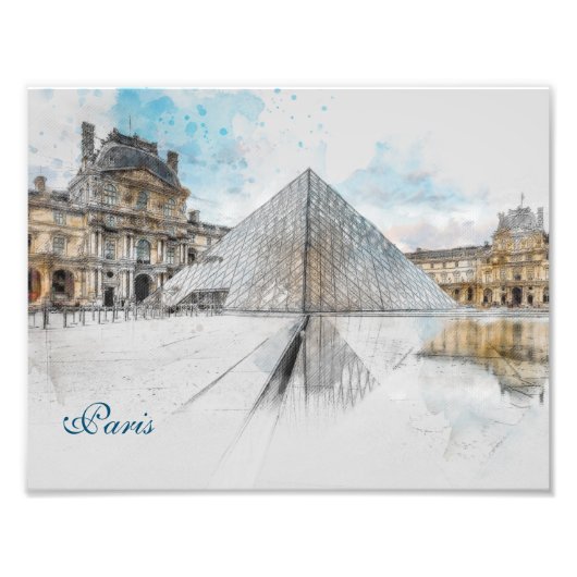 Zeichn der Wasserfarbe des Louvre Paris, Frankreic Fotodruck (Vorne)