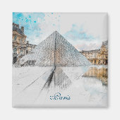 Zeichn der Wasserfarbe des Louvre Paris, Frankreic Magnet (Vorne)