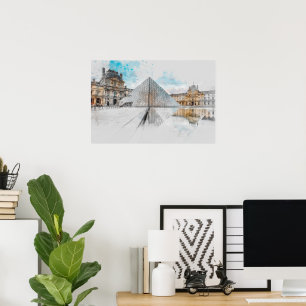 Zeichn der Wasserfarbe des Louvre Paris, Frankreic Poster