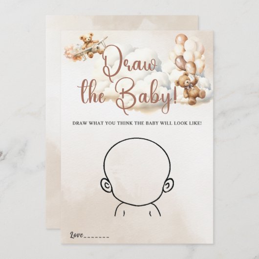 ZEICHN DES BABY GAME Baby Shower Game Niedlich Bea Einladung (Vorne/Hinten)