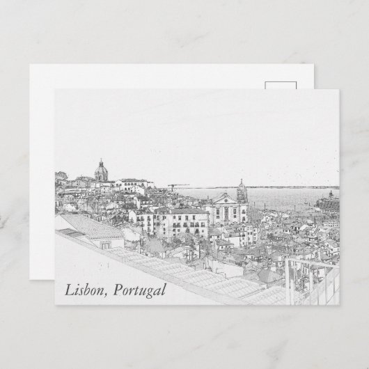 Zeichn des Bezirks Alfama in Lissabon Postkarte (Vorne/Hinten)