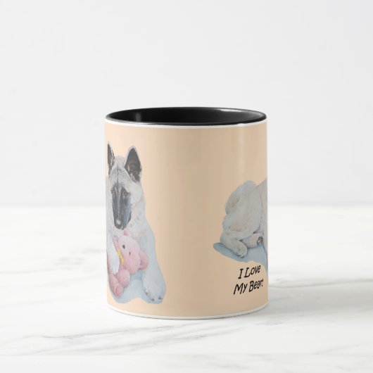 zeichn des niedlichen Teddybären akita cuddling Tasse (Zentrum)