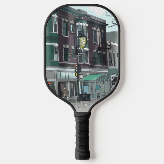 Zeichn des Stadtzentrums von Madison, Wisconsin Pickleball Schläger (Vorderseite)