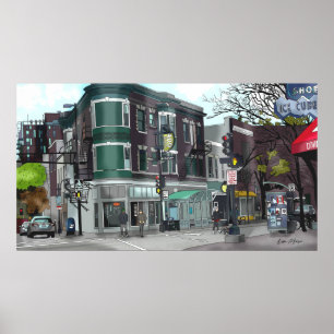 Zeichn des Stadtzentrums von Madison, Wisconsin Poster