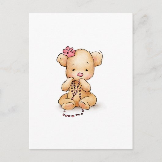 Zeichn des Teddybären mit rosa Perlen Postkarte (Vorderseite)
