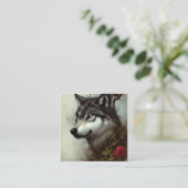 Zeichn einen Wolf mit Rose und Thorns Digital Grap Quadratische Visitenkarte (Stehend Vorderseite)