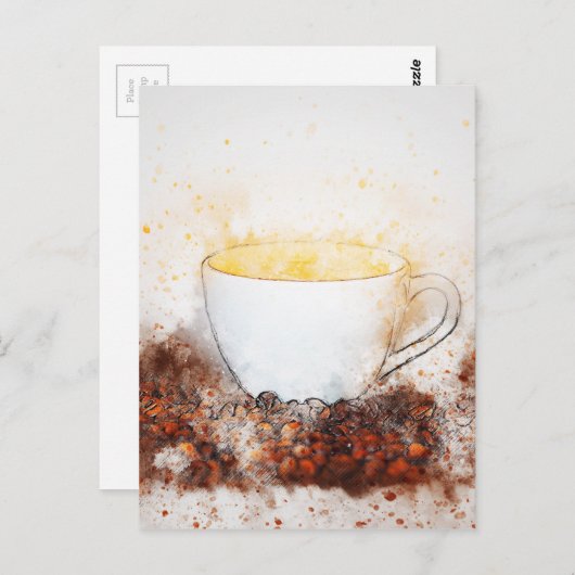 Zeichn einer Kaffeepause unter den Kaffeebohnen Postkarte (Vorne/Hinten)